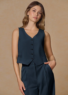 front Rowan Navy Blue Refined Weave Performance vest