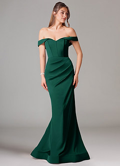 Azazie Everly Bridesmaid Dresses Emerald Mermaid Off the Shoulder Stretch Satin Convertible Dress image3