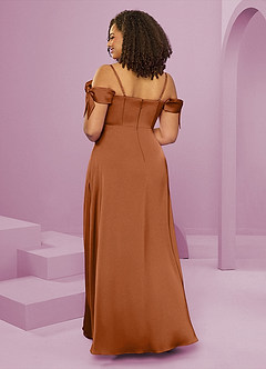 Barbie ♥ Azazie Bridesmaid Dresses Copper A-Line Off the Shoulder Stretch Satin Dress image2
