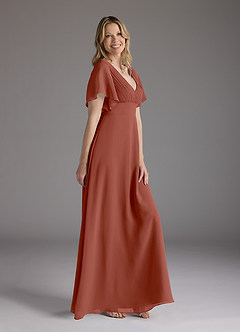 Azazie Alessa At-home Try On Dresses Auburn A-Line V-Neck Pleated Chiffon Dress image2