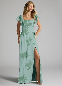 Azazie Bondi Robes de demoiselle d'honneur Robe Trapèze en Satin extensible Arc Fleurs De Sauge Poussiéreuse image2