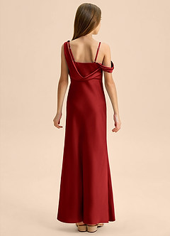 Azazie Madelyn Junior Osłona Zza ramienia Satyna elastyczna Długość podłogi Młodsza druhna Sukienka image2