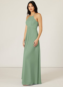 Azazie Sarah Final Sale Matcha Empire Pleated Chiffon Dress image4