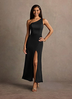 Dylan Black One-Shoulder Stretch Satin Side-Slit Gown image9