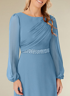 Azazie Priyanka Mother of the Bride Dresses Steel Blue A-Line Boatneck Pleated Chiffon Dress image3