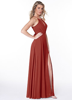 Azazie Evalleen Brautjungfernkleider A-Linie Plissee Chiffon Kleid Terrakotta image5