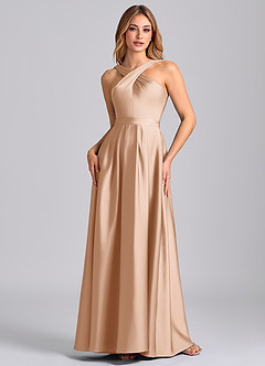 Azazie Dixie Robes de demoiselle d'honneur Robe Trapèze en Satin extensible Plissée Rose Perle image4