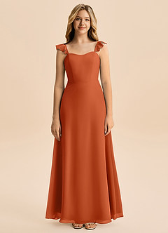 Azazie Mavie Junior A-Line Ruchede Chiffon Gulv-længde Junior brudepige Kjole image4