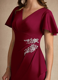 Azazie Robins Mother of the Bride Dresses Burgundy A-Line Pleated Stretch Satin Dress image6
