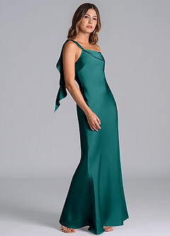 Azazie Driea Brudtärnklänningar Klä av Sjöjungfru i Stretch Satin Ena axeln Påfågelblå image5