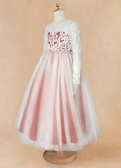 Azazie Elodie Flower Girl Dresses Ivory Terracotta Ball-Gown Lace Dress image12