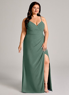 Azazie Maci Abiti da Damigella Abito Tubino in Chiffon Plissettato Muschio Marino image11