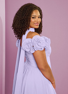 Barbie ♥ Azazie Robes de demoiselle d'honneur Robe Trapèze Convertible en Mousseline de soie Épaule décolletée Lilas image11