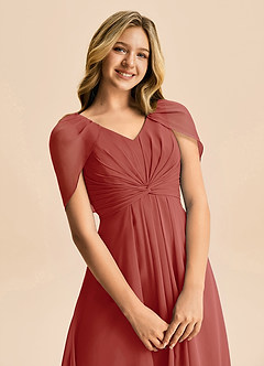 Azazie Emma Junior Vestido de Terracota de Gasa de Corte en A con Plisado image7