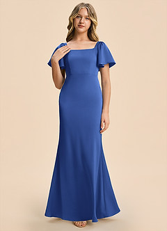 Azazie Chace Junior Royal Blue Sheath Stretch Satin Dress image6