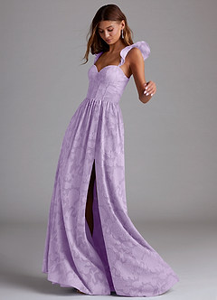 Azazie Denisse Brautjungfernkleider A-Linie Gestreift Blumen-Burnout Kleid Flieder image2