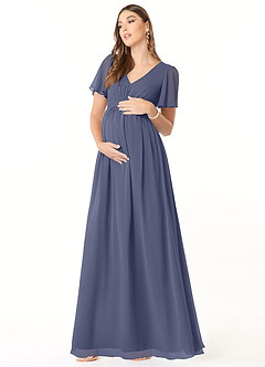 Azazie Verna Maternity Bridesmaid Dresses A-Line V-Neck Ruched Chiffon Floor-Length Dress image3