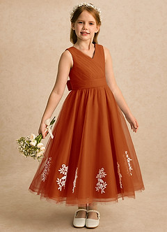 Azazie Rylie Flower Girl Dresses Paprika A-Line Lace Tulle Dress image2