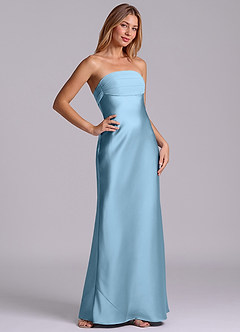 Azazie Ailanie Brudtärnklänningar Klä av Tubklänning i Stretch Satin Axelbandslös Stålblå image5