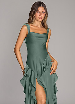 Azazie Sloane Vestidos de damas de honor Vestido de Musgo Marino de Satén Elástico de Corte en A con Escote de Corazón image5