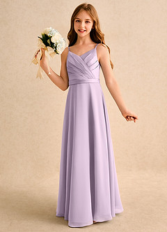 Azazie Umina Girls Formal Flower Girl Dresses Frosted Lilac A-Line Pleated Matte Satin Dress image3