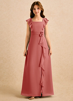 Azazie Soso Girls Formal vestidos de niña de las flores Vestido de Rosa Antigua de Gasa de Corte en A con Plisado image3
