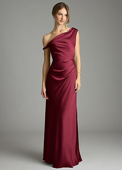 Azazie Emerson Bridesmaid Dresses Burgundy Mermaid Off the Shoulder Stretch Satin Dress image3