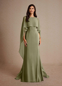Azazie Milfred vestidos de madre de la novia Vestido de Pistacho de Satén Elástico de Recto con Cuello de barco image5