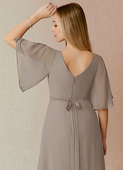Azazie Cierra Bridesmaid Dresses Taupe A-Line V-Neck Chiffon Dress image8