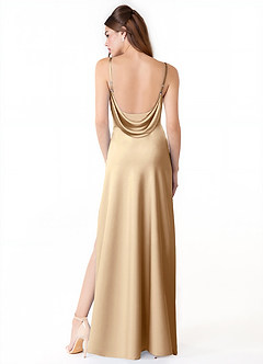 Azazie Alaija Bridesmaid Dresses Champagne Mermaid Side Slit Stretch Satin Dress image4