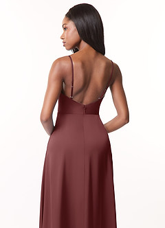 Azazie Brielle Vestidos de damas de honor Vestido de Acai de Satén Elástico de Corte En A con Tirantes finos con capucha image5