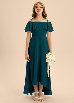 Azazie Maggie Junior A-Linie Schulterfrei Chiffon Kleid Kiefer image1