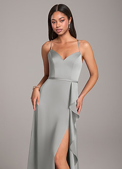Azazie Naeem Robes de demoiselle d'honneur Robe Trapèze en Satin extensible Argent image2