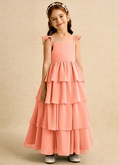 Azazie Boba vestidos de niña de las flores Vestido de Atardecer de Gasa de Corte En A con Escote Cuadrado image1
