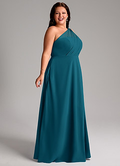 Azazie Phaedra Jurken voor bruidsmeisjes Jurk van Chiffon met A-Lijn One-Shoulder Inkt Blauw image11