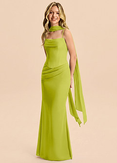 Azazie Sorrel Junior Meerjungfrau-Linie Plissee Chiffon Kleid Zitronengras image3
