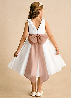 Azazie Dani Abiti da Ragazza di Fiori Abito A-Line in Chiffon Fiocco Avorio Rosa Champagne image2