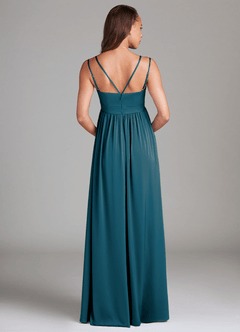 Azazie Emree Robes de demoiselle d'honneur de maternité Robe Trapèze avec poches Longueur ras du sol Satin extensible image2