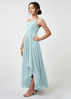 Azazie Collette Junior A-Linie Gestreift Chiffon Kleid Nebel image3
