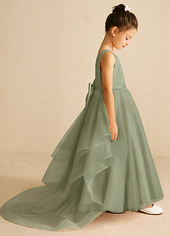 Azazie Pumpkin Flower Girl Dresses Pistachio A-Line Convertible Tulle Dress image3