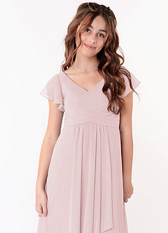 Azazie Omari Junior Blushing Pink A-Line Ruched Chiffon Dress image4