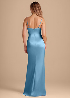 Azazie Camila Vestidos de damas de honor Vestido de Azul Acero de Satén Metálico de Corte Recto con Escote de Corazón image5