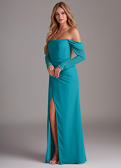 Azazie Hallie Bridesmaid Dresses Jade Mermaid Long Sleeve Chiffon Dress image3