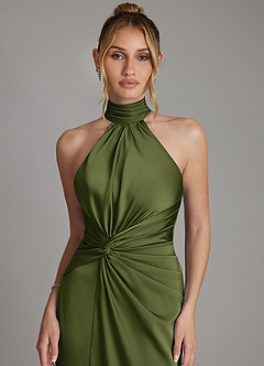 Azazie Gracelynn Vestidos de damas de honor Vestido de Oliva de Satén Elástico de Corte Recto con Plisado image3