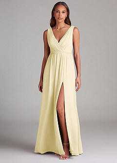 Azazie Tanicia Bridesmaid Dresses Lemon Sorbet A-Line Pleated Chiffon Dress image1