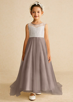 Azazie Tay Flower Girl Dresses Taupe A-Line Sequins Tulle Dress image1