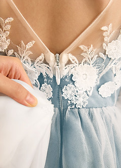 Azazie Zimi Jurken voor bloemenmeisjes Baljurk Jurk van Tule Sweetheart Halslijn Mystiek Blauw image10