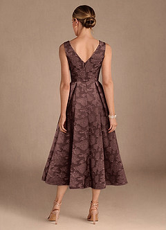Azazie Fulton Mother of the Bride Dresses Espresso A-Line Pleated Floral Burnout Dress image3