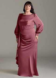 Azazie Raye Bridesmaid Dresses Desert Rose Mermaid Long Sleeve Stretch Satin Dress image10