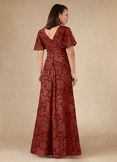 Azazie Emmeline Mother of the Bride Dresses Terracotta A-Line Pleated Floral Burnout Dress image5